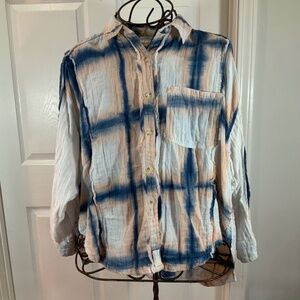 We The Free Washed Away Plaid Tie Dye Long Sleeve Cotton Top Size Small